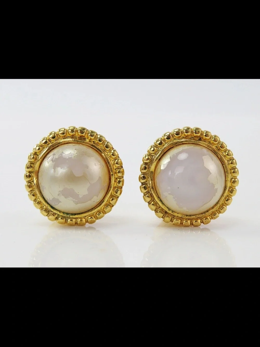 CHANEL Gold-Tone Clip-On Earrings with Pearlescent Cabochons